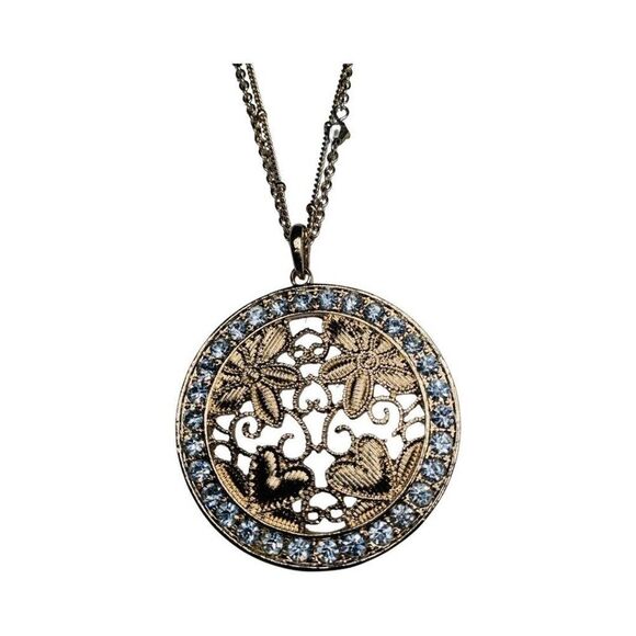 C1946 Icy Valentine Heart Flower Pendant Gold Layered Chain Necklace 35" Love - Picture 9 of 12